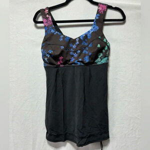 Lululemon Tame Me Petal Pop Mesh Cinch Hem Tank Top Womens Sz 4 Floral Black